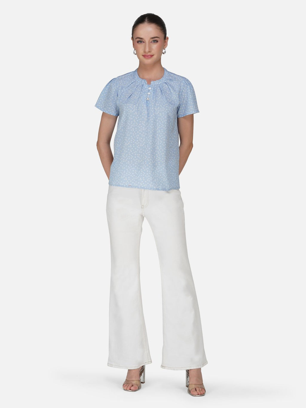 kiarabel retail Casual Printed Women Light Blue Top image 4