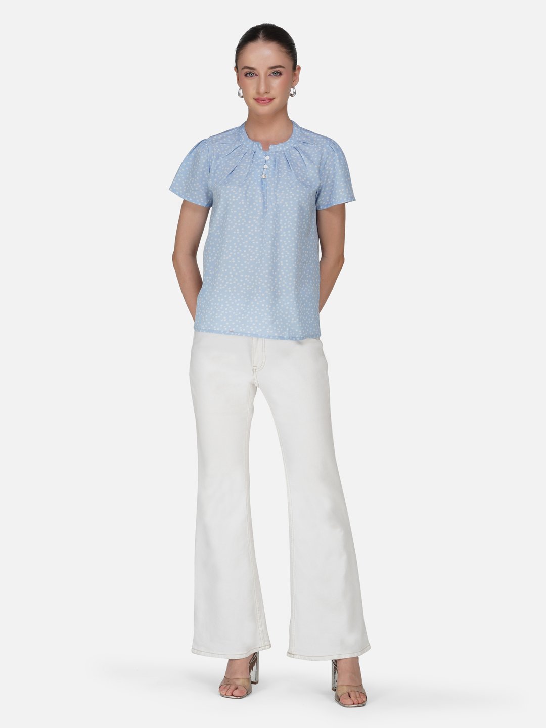 kiarabel retail Casual Printed Women Light Blue Top image 4