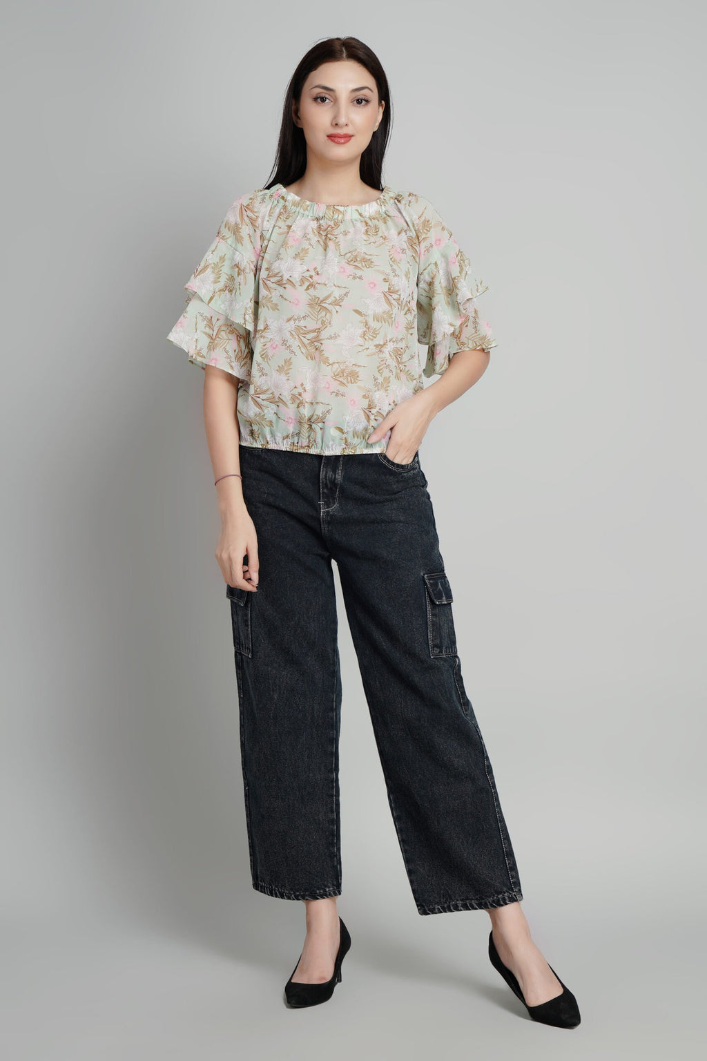 KIARABEL Floral Print Ruffles Georgette Top image 5