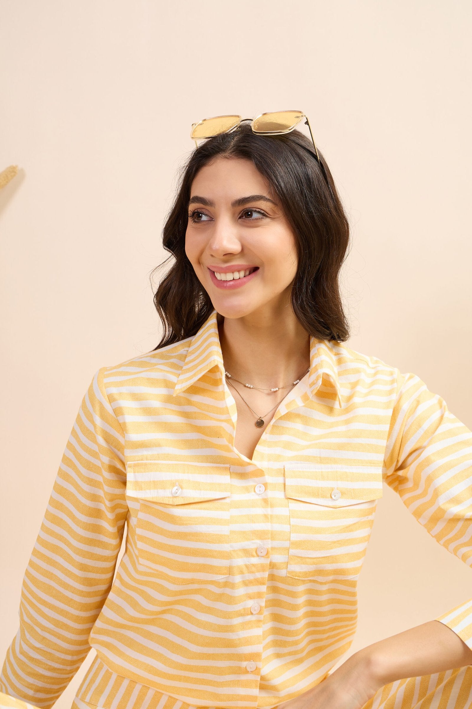 KIARABEL Women's Sunny Stripe Cotton Fabric Styles Co-Ord Set image 2