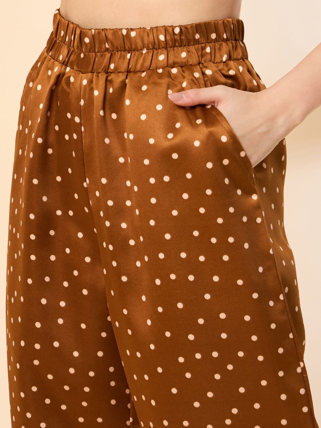 Brown Polka Print Co-ord Set with Stylish Shirt & Matching Trousers image 2