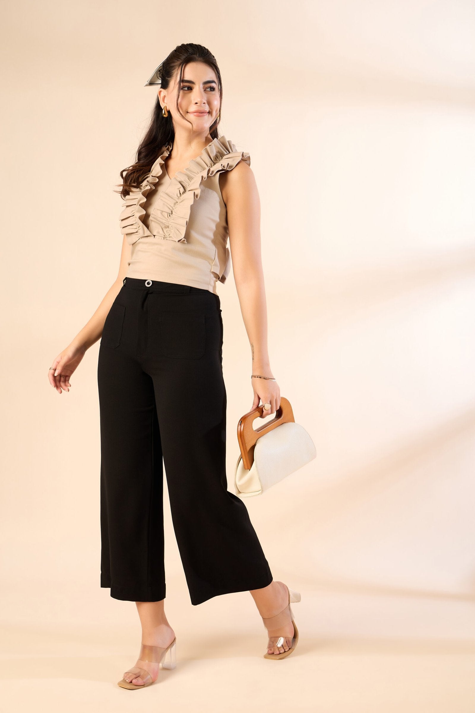 KIARABEL Ruffle Detail Sleeveless for Woman Top, Beige image 5