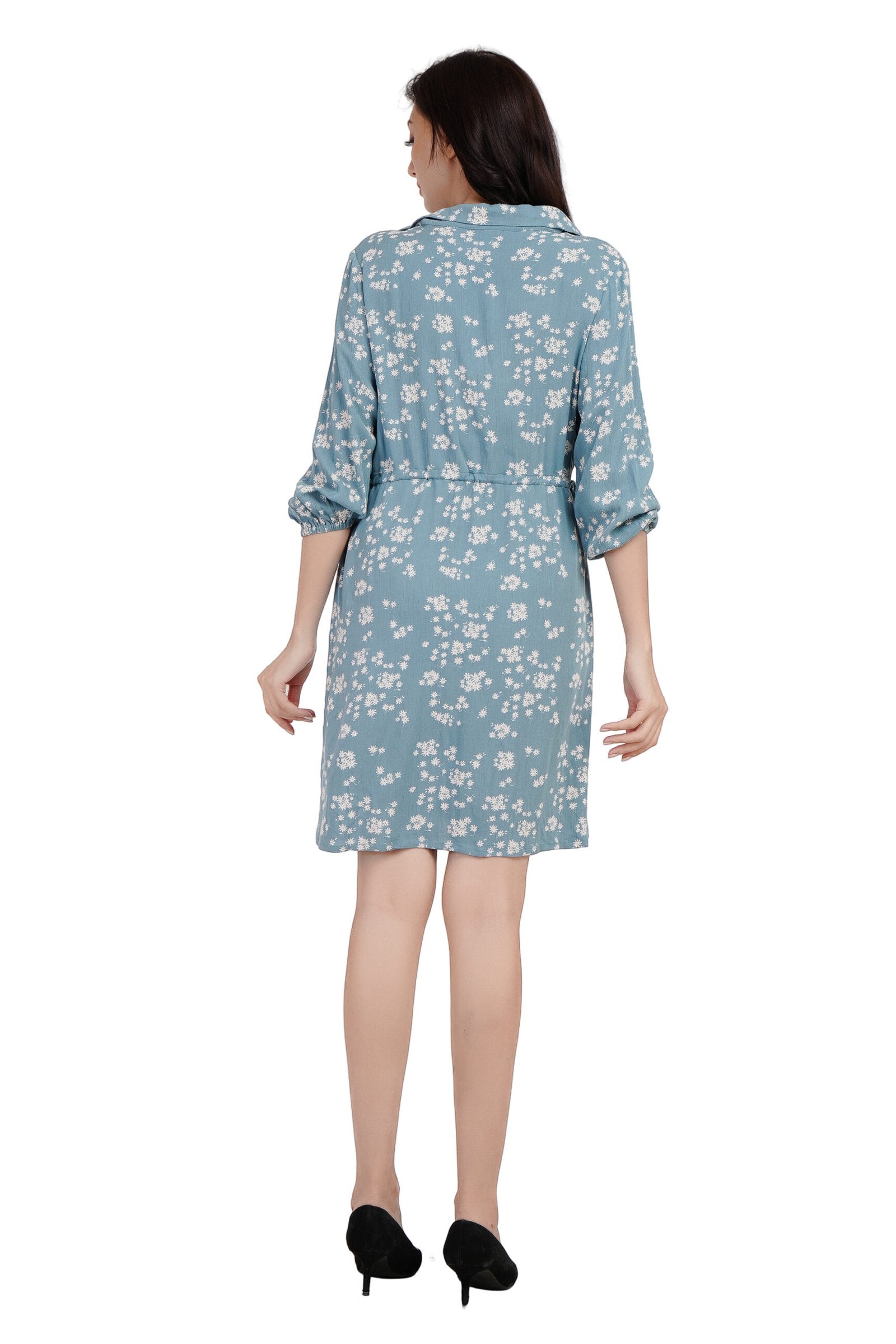 KIARABEL Floral Printed Fit & Flare Blue Dress image 3